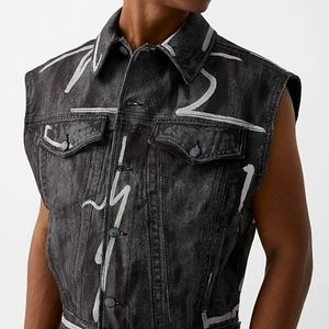 MOSCHINO Illustrated Denim Sleeveless Jacket